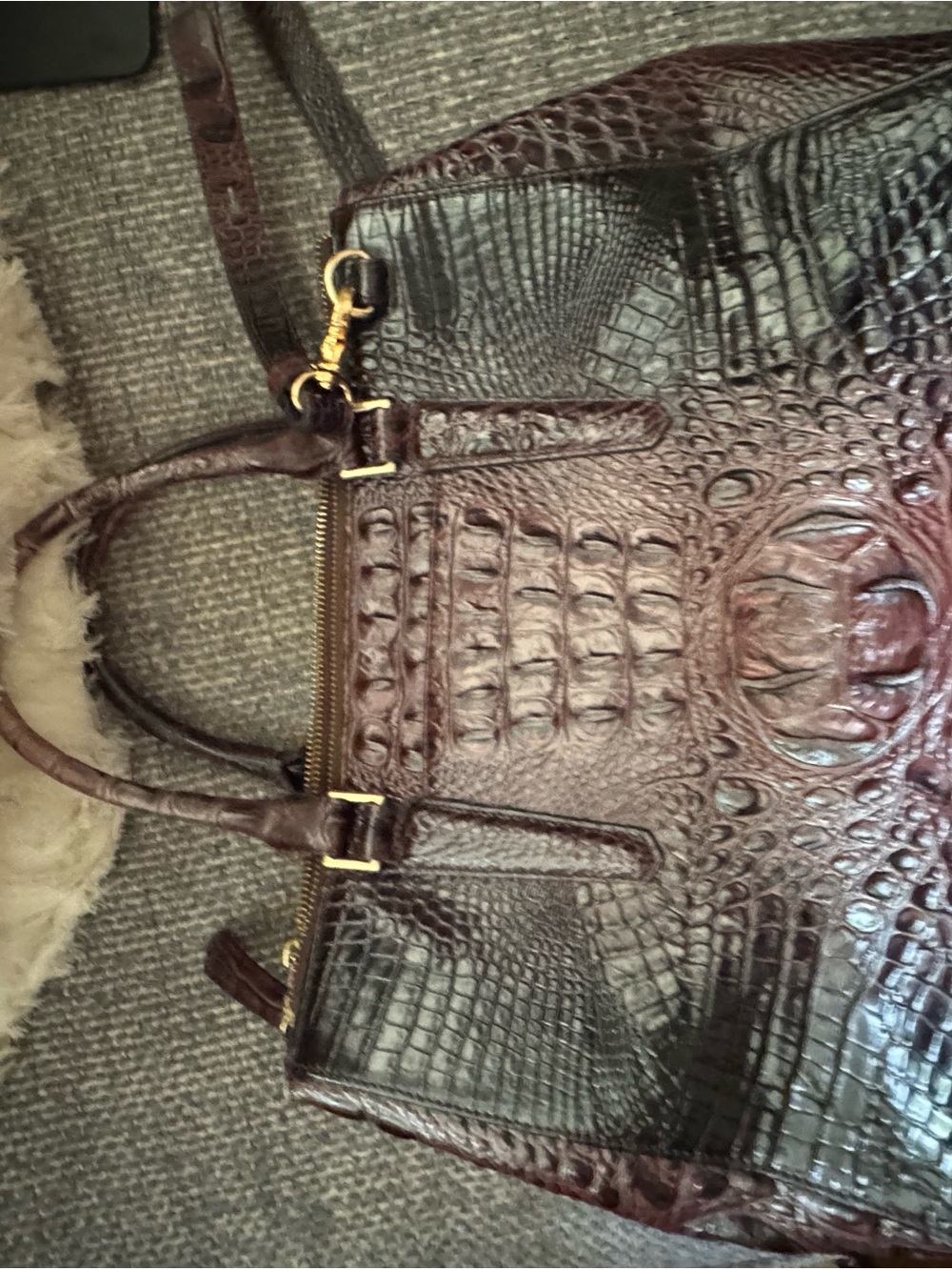 Brahmin Lincoln Satchel Melbourne Cocoa CrocEmbossed Leather Convertible Handbag - Picture 10 of 10